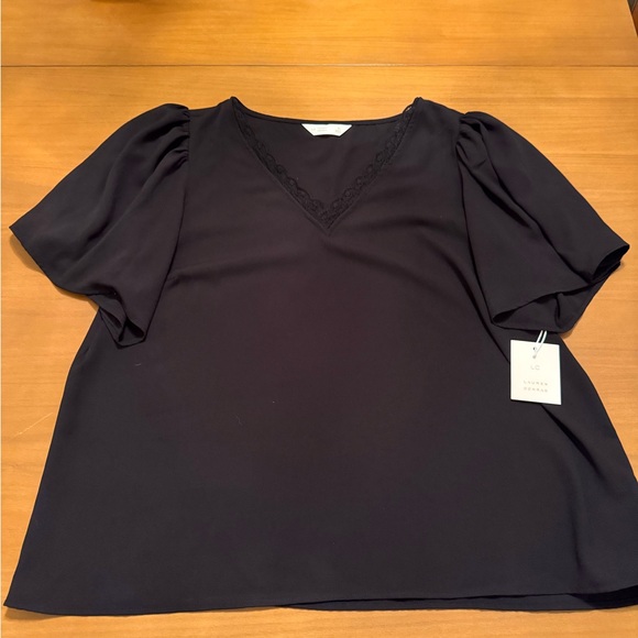 LC Lauren Conrad Tops - LC Lauren Conrad Black Blouse with Lace Trim NWT